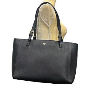 Excellent Tory Burch Black Gold Saffiano Leather Large Tote Shoulder Bag